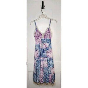 NWT Sz S/M Ananta Made In India 100% Rayon Purple Blue Gold Dress Boho Sequin